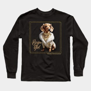 Boujee Girl Dachshund Wearing Luxurious Coat & Gold Necklaces Long Sleeve T-Shirt